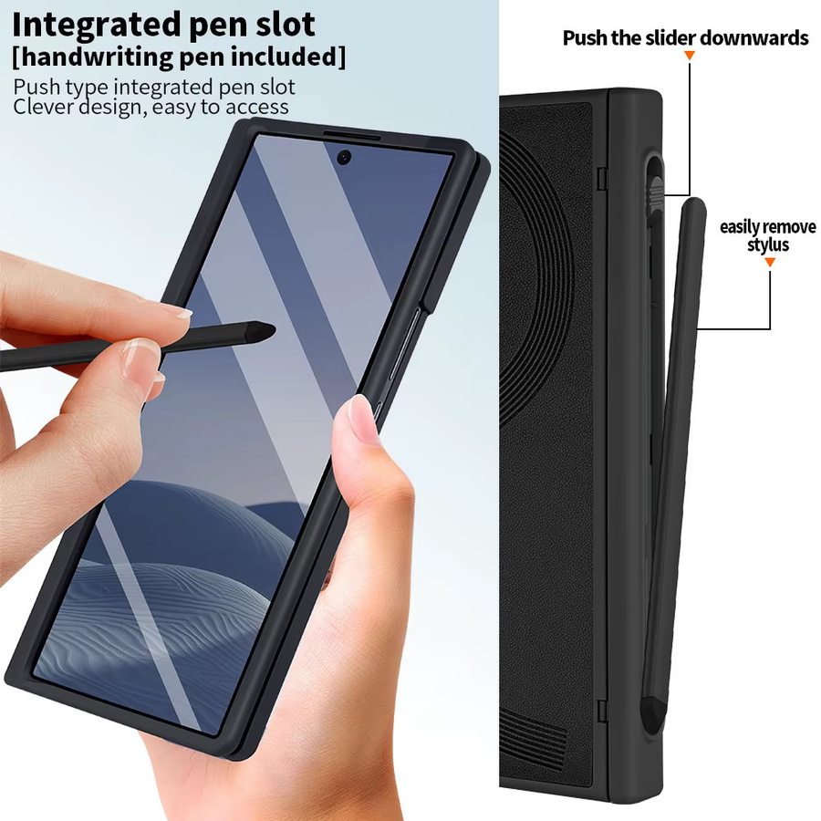 Magnetische Schutzhülle mit vollständiger Abdeckung inklusive S-Pen und Frontscheiben-Glasfolie für Samsung Galaxy Z Fold 7 und Fold 6 in Schwarz - Bild 5