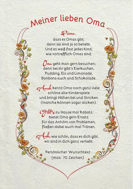 Moderne Urkunde für die geliebte Oma mit floralem Design und Typografie auf Papier, Mehrfarbig - Bild 1