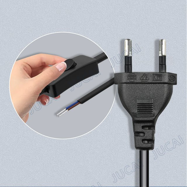 Stromkabel mit Ein/Aus-Schalter und Dimmer, 1,8 m Länge, Zweipoliger EU-Stecker, Europäischer Standardstecker, in Schwarz oder Weiß - Bild 1