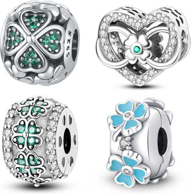 MISEFF Charm Vierblättriges Kleeblatt, 925 Silber, Perle, Zirkonia - Bild 1