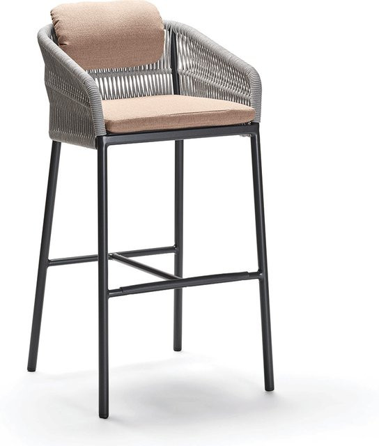 Stern Barsessel Jella Aluminium anthrazit matt mit Kordel Stone und Lychee Kissenset aus 100% Polyacryl - Bild 1
