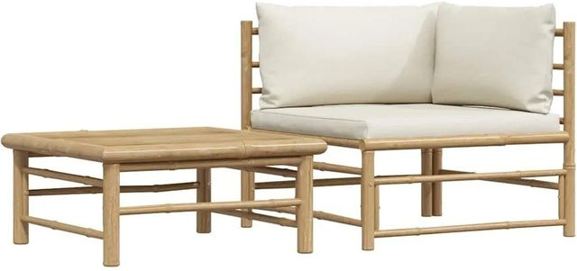vidaXL 2-teiliges Garten-Lounge-Set aus Bambus mit Kissen in Cremeweiß - Bild 1