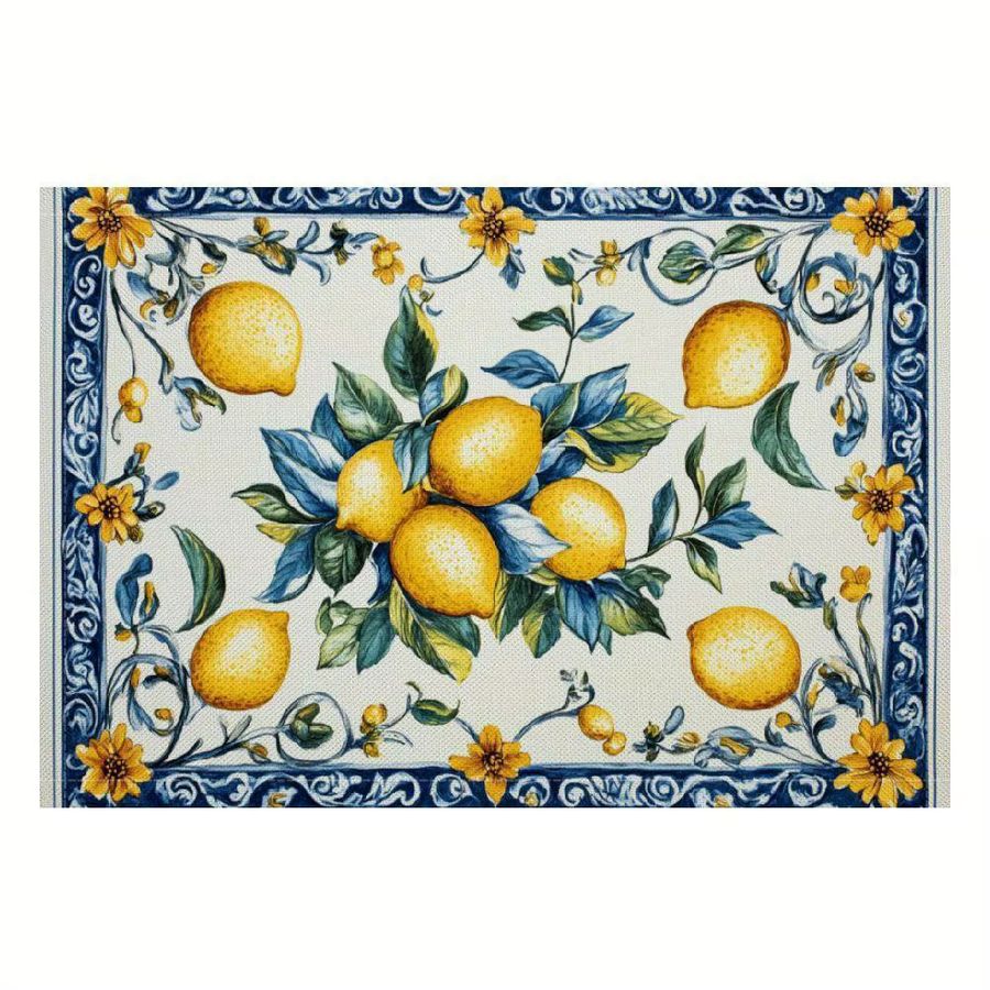 VIKAMA Fresh Lemon Tischdecke und Serviette in Gelb und Blau, wasserdicht, für Esszimmer und Küche - Bild 4