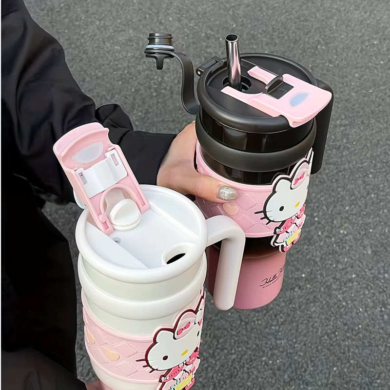 Sanrio Hello Kitty Edelstahl-Isolierbecher in Weiß und Pink, 900 ml, tragbarer Kaffeebecher und Wasserbecher - Bild 2