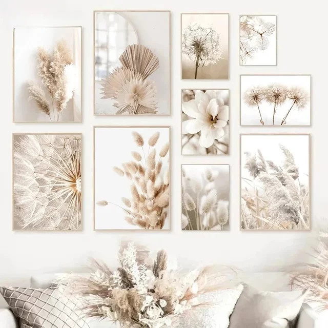 Potdemiel Wandkunstdruck Löwenzahn in Beige als minimalistische Leinwandmalerei für dein Wohnzimmer - Bild 1