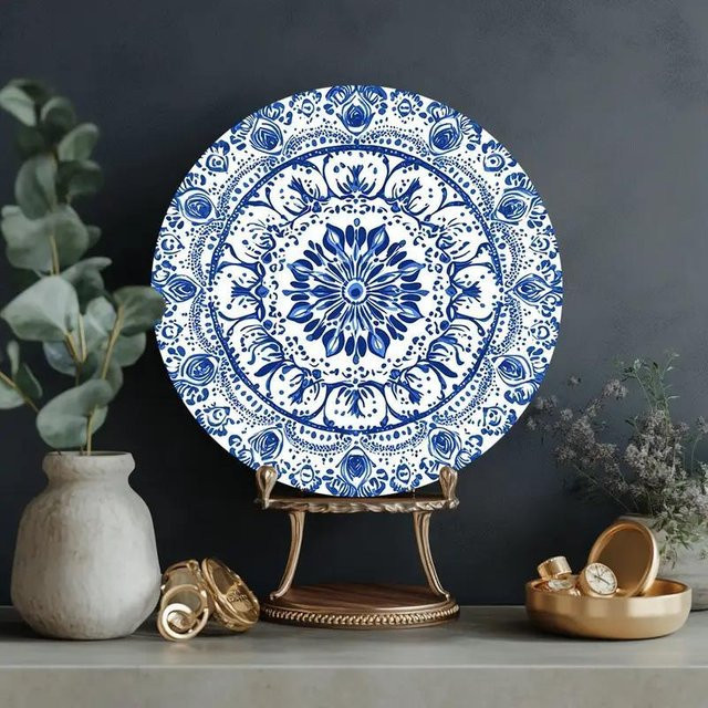 CIFBUY Keramik-Wandtafel im Retro-Stil mit Mandala- und Blumenmuster, Blau, Breite: 20,32 cm, Höhe: 20,32 cm - Bild 1