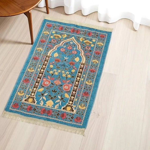 VIKAMA Gebetsdecke mit persischem Palastmuster in Blau und Multicolour mit Quasten - Bild 1