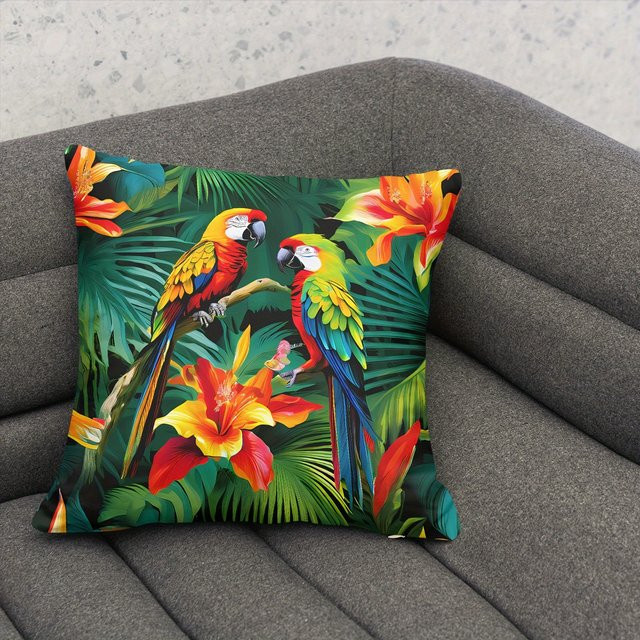 VIKAMA Kissenbezüge Vivid Parrot & Tropical Floral in Multicolour, quadratisch, B/T/H: 30 x 30 x 30 cm - Bild 1