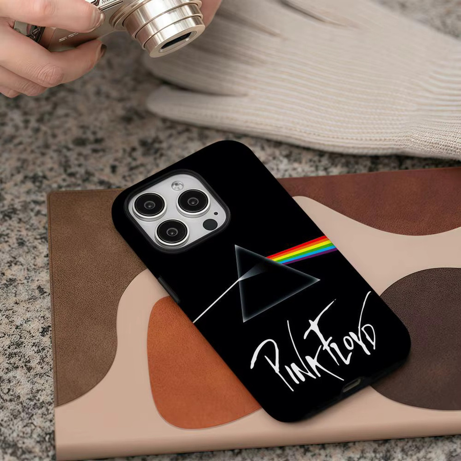Pink Floyd Band Handyhülle für iPhone 17 16 15 14 13 12 Pro Max Plus glänzende HD-Doppelschicht-Flüssighartschale in Pink, Weiß und Schwarz - Bild 4