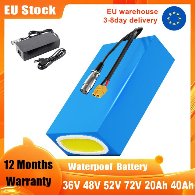 EFFIVOLT Wasserdichter Lithium-Ionen-Akkupack für E-Bike Umbau, 48V 52V 60V 72V 20Ah, Blau - Bild 1