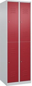 C+P Doppelstock-Spind Classic PLUS mit 2 Abteilen, Stahl, Zylinderschlösser und Garderobenstange, Farbe: Lichtgrau/Rubinrot, H x B x T: 185 x 60 x 50 cm - Bild 1