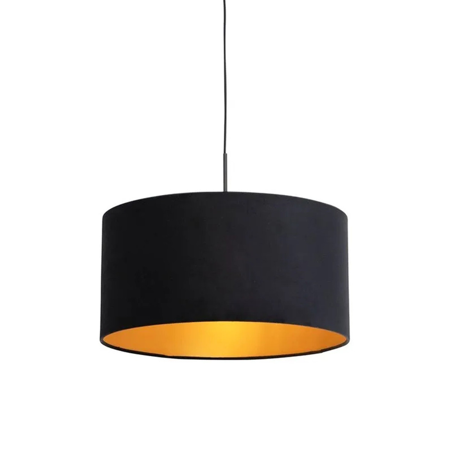 QAZQA Hängelampe mit Samtschirm in Schwarz und Gold, dimmbar, E27, Durchmesser: 50 cm - Bild 2