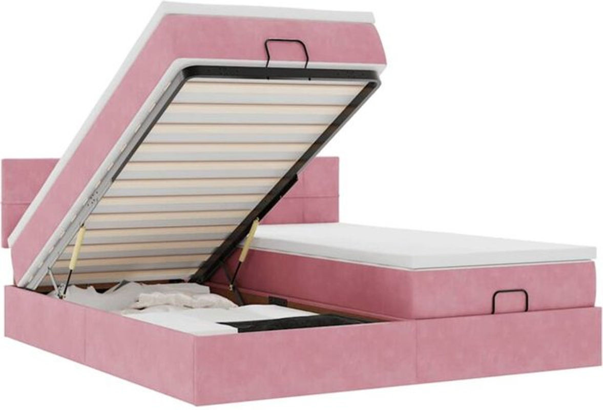 Vidaxl Ottoman Polsterbett mit Matratze aus Samt in Rosa, Modernes Bettgestell mit Metallrahmen, B/T: 200 x 200 cm - Bild 1