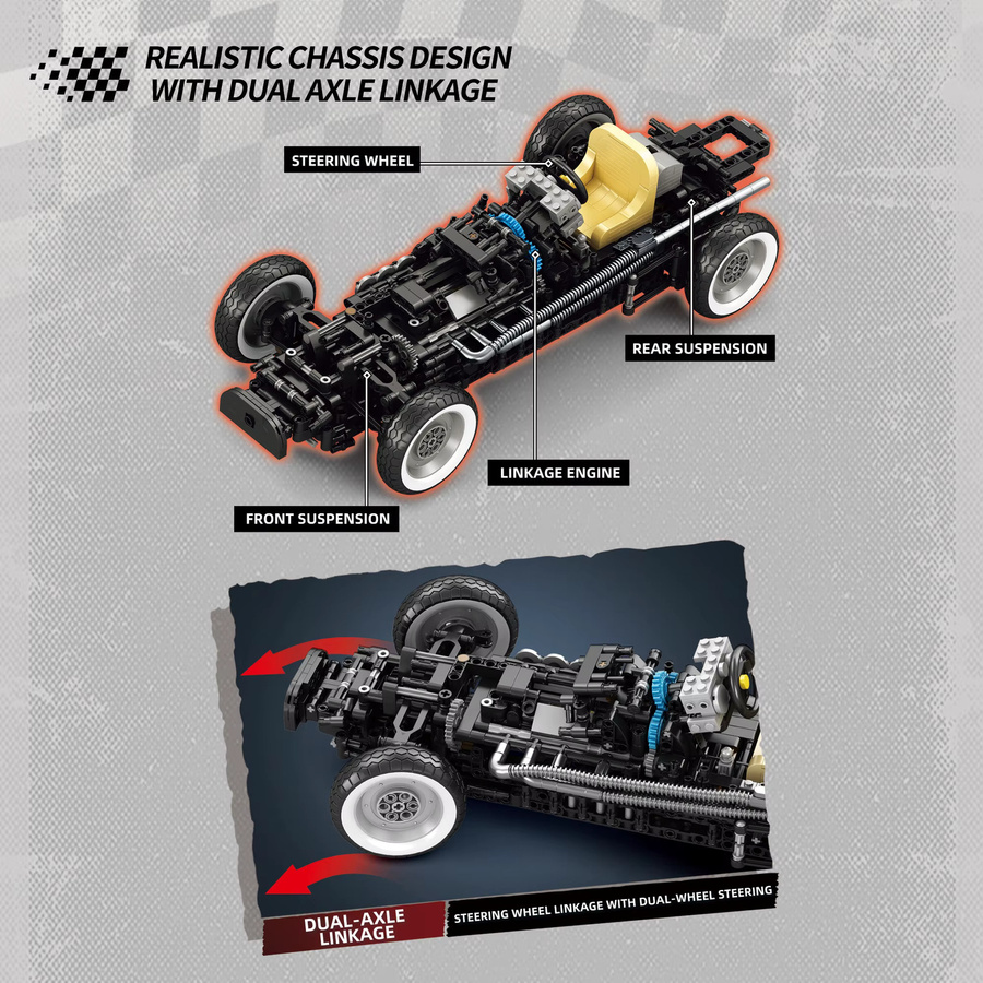 Inhaw Retro Formel 500 Racing Auto, Bausteine, 1809 Teile, 1:8 Maßstab, Rot - Bild 5
