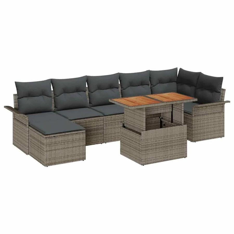vidaXL Garten-Sofa-Set 8-tlg. aus Poly-Rattan in Grau mit integriertem Stauraum und wetterfesten Kissen - Bild 2