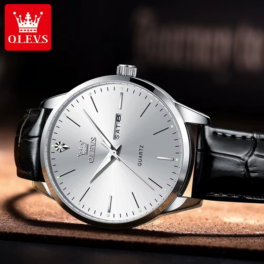 OLEVS Armbanduhr, Quarz, Edelstahl, Roségold, Leder, Herren - Bild 5
