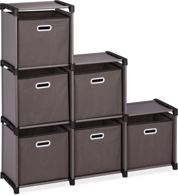 Relaxdays Modular Stufenregal aus Vlies in Grau mit 6 Fächern, B/H/T: 108 x 110 x 31 cm - Bild 1