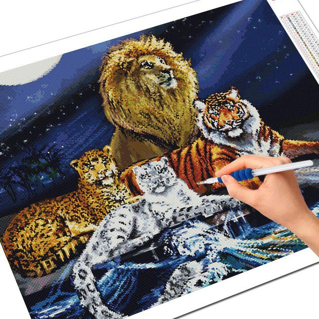 FIYO Diamant-Malerei Tiger und Löwe 5D DIY Diamant-Stickerei mit quadratischen Steinen, Farbe: Braun/Mehrfarbig, Breite: 20 cm, Höhe: 30 cm - Bild 1