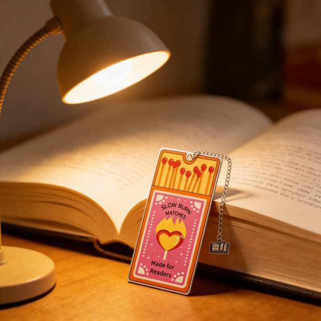 Slow Burn Metall-Lesezeichen mit Herz-Motiv und Metallkette in Multicolour im Vintage-Stil - Bild 1