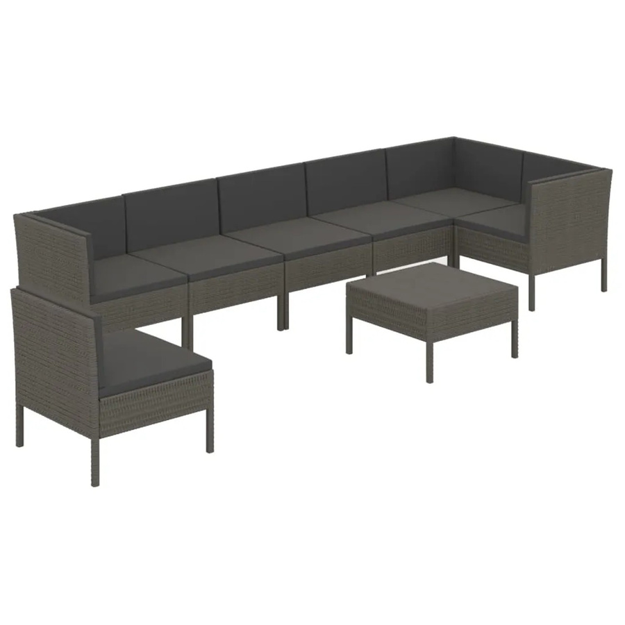 vidaXL 8-tlg Garten-Lounge-Set L-Form in Grau und Anthrazit mit Polstern, Couch, Ottomane und Tisch aus Poly Rattan und Metall - Bild 2