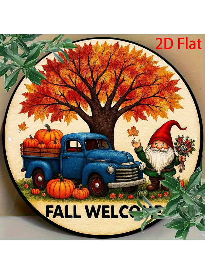 Potdemiel Fall Welcome Vintage Aluminiumschild rund, Wanddekoration Herbst Floral, Durchmesser: 20 cm - Bild 5