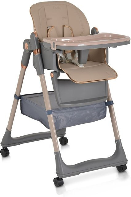 Moni Kinderhochstuhl Lindo klappbar in Beige mit Höhenverstellung, Rädern und Zubehör - Bild 1