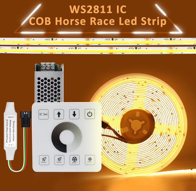 MJJCLED COB LED-Streifen Set mit RGBIC Effekt, WS2811 24V, Warmweiß, inklusive RF-Touchpanel-Controller und Treiber - Bild 1