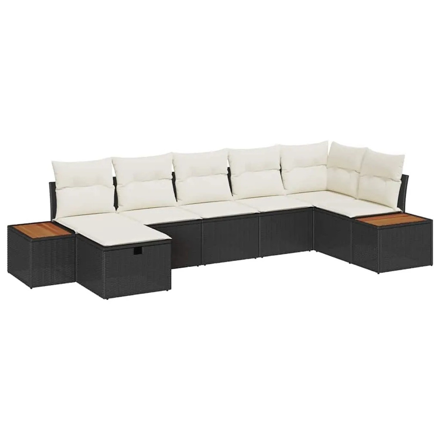vidaXL Garten-Sofa-Set aus Poly-Rattan in Schwarz mit 7-teiligem Set inklusive Kissen und Ottoman für Garten, Balkon oder Terrasse - Bild 2