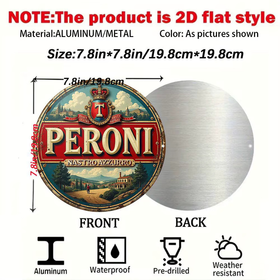 Peroni Beer Wanddekor aus Metall in Rot, Wandkunst-Schild für Innen- und Außenbereich, Breite: 20 cm, Höhe: 20 cm, Tiefe: 20 cm - Bild 2