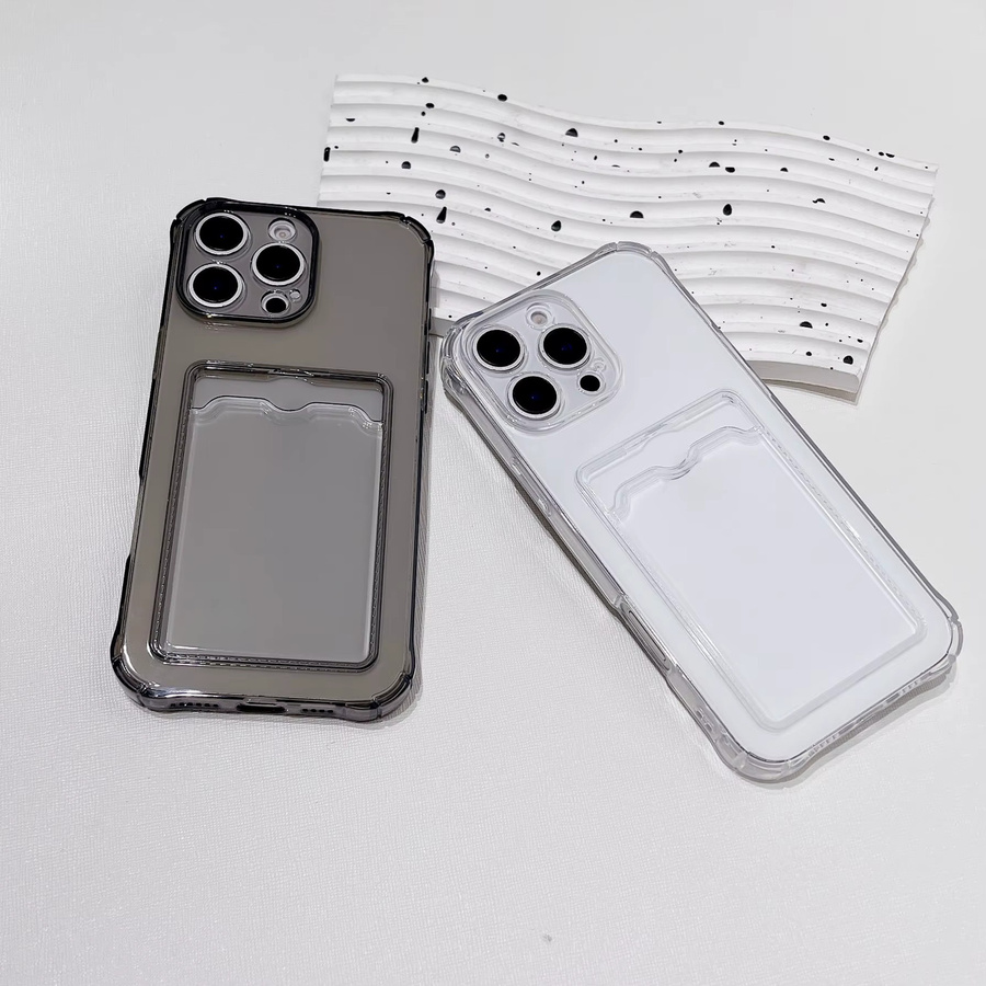 Stoßfeste Silikon-Schutzhülle mit ID- und Kartenfach für iPhone 11 bis 16 Pro Max in Transparent oder Schwarz - Bild 2