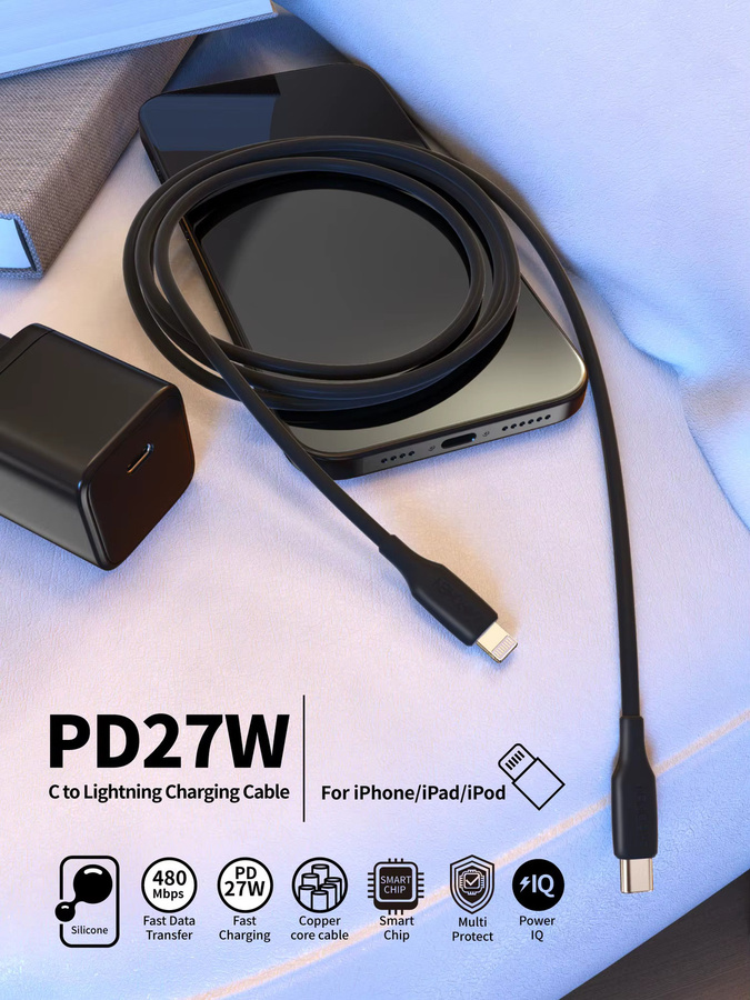 LAIHONEN USB-C auf Lightning Schnellladekabel 27W in Schwarz für iPhone und iPad - Bild 7