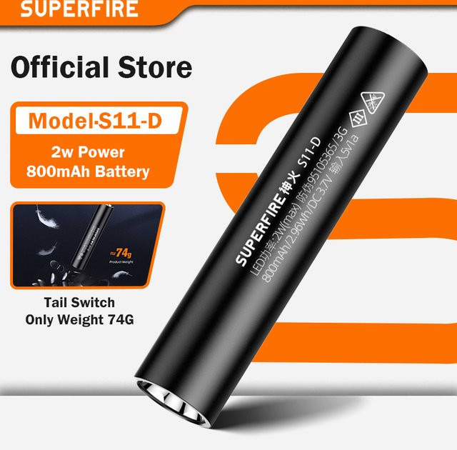 SUPERFIRE S11-D Mini-Taschenlampe in Schwarz mit wiederaufladbarem Akku und LED-Beleuchtung aus Aluminium - Bild 1
