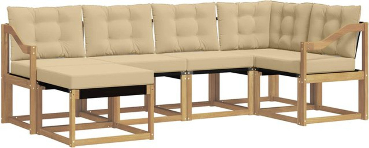 vidaXL Outdoor-Sofagarnitur aus Akazie und Textilene mit 6-teiligem Kissen-Set in Weiß und Beige - Bild 1