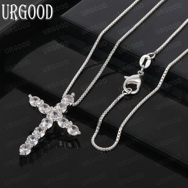URGOOD Halskette mit Kreuz Anhänger, 925 Silber, Zirkonia, Damen, 45cm - Bild 1