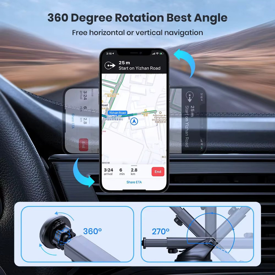 TOPK Magnetische Autotelefonhalterung in Schwarz mit N52 Starkmagnet und verstellbarem Teleskoparm für Armaturenbrett oder Windschutzscheibe - Bild 6