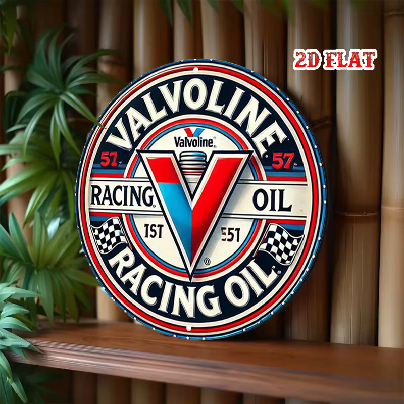 Valvoline Vintage Racing Oil Metallblechschild rund mit karierten Flaggen und Retro-Logo, Durchmesser: 20 cm, Mehrfarbig - Bild 6
