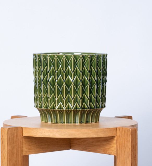 Keramik Übertopf von BLUME2000 mit Karomuster in Grün, Tabletop, Höhe: 17 cm - Bild 1