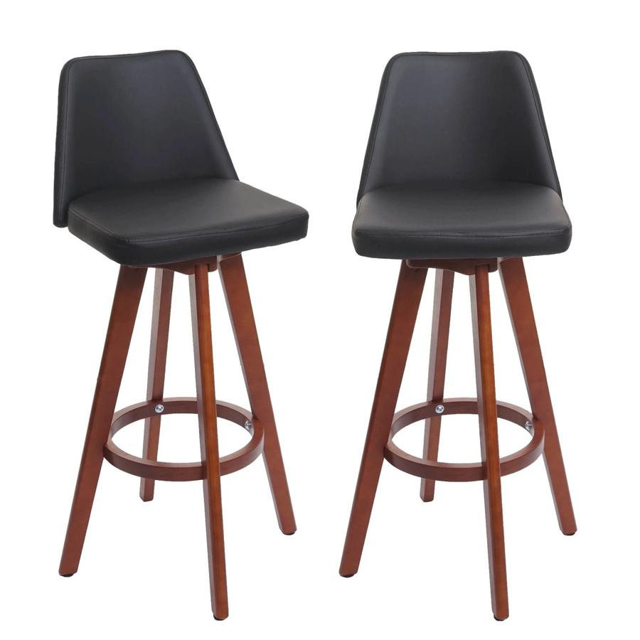 PROREGAL 2er-Set Barhocker drehbar mit Lehne aus Holz und Kunstleder in Schwarz, Sitzhöhe: 72 cm - Bild 2