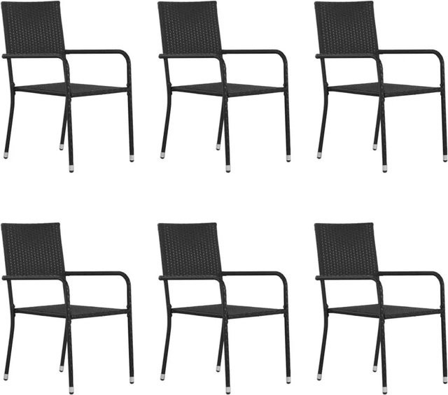 Furnicato Garten-Essstühle Set aus 6 Stück in Schwarz aus Polyrattan und Stahl, stapelbar, Höhe: 87 cm, Breite: 42 cm, Tiefe: 51 cm - Bild 1