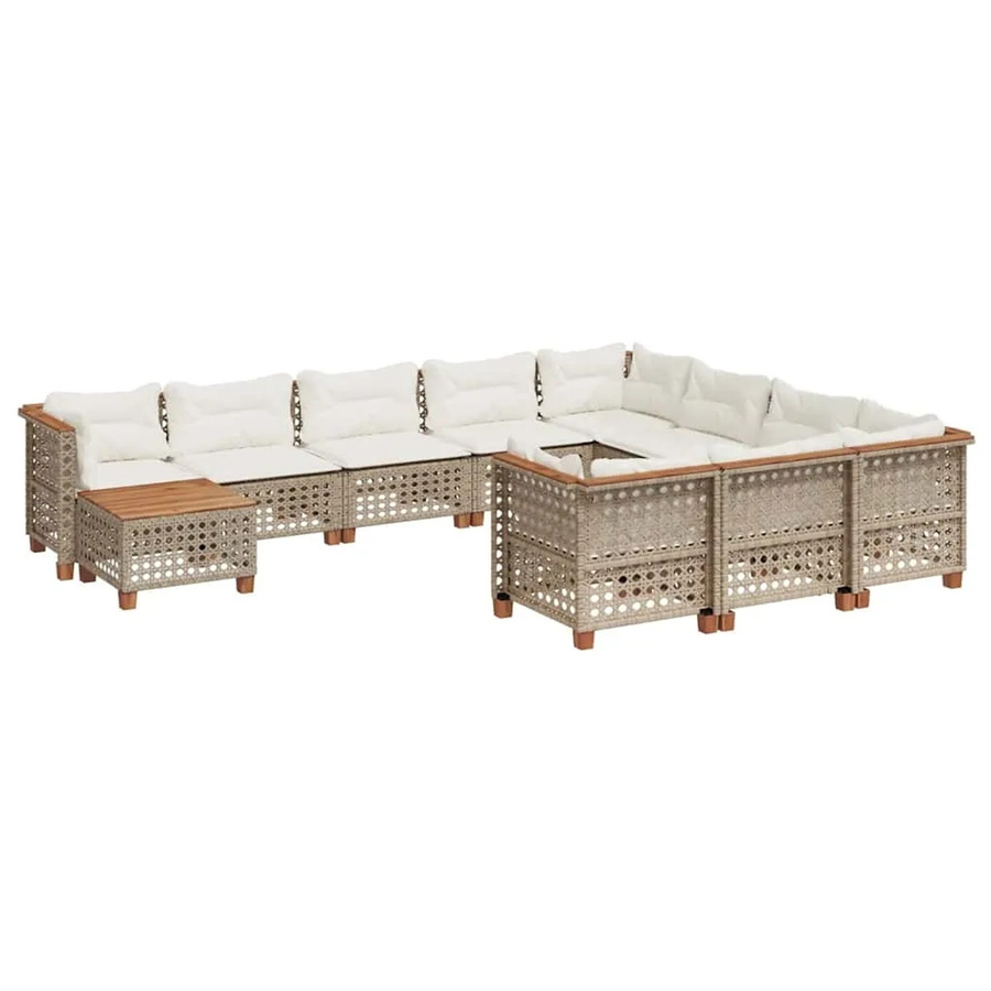 vidaXL 11-teilige Garten-Sofagarnitur aus Poly-Rattan und Akazienholz in Beige und Cremeweiß - Bild 2