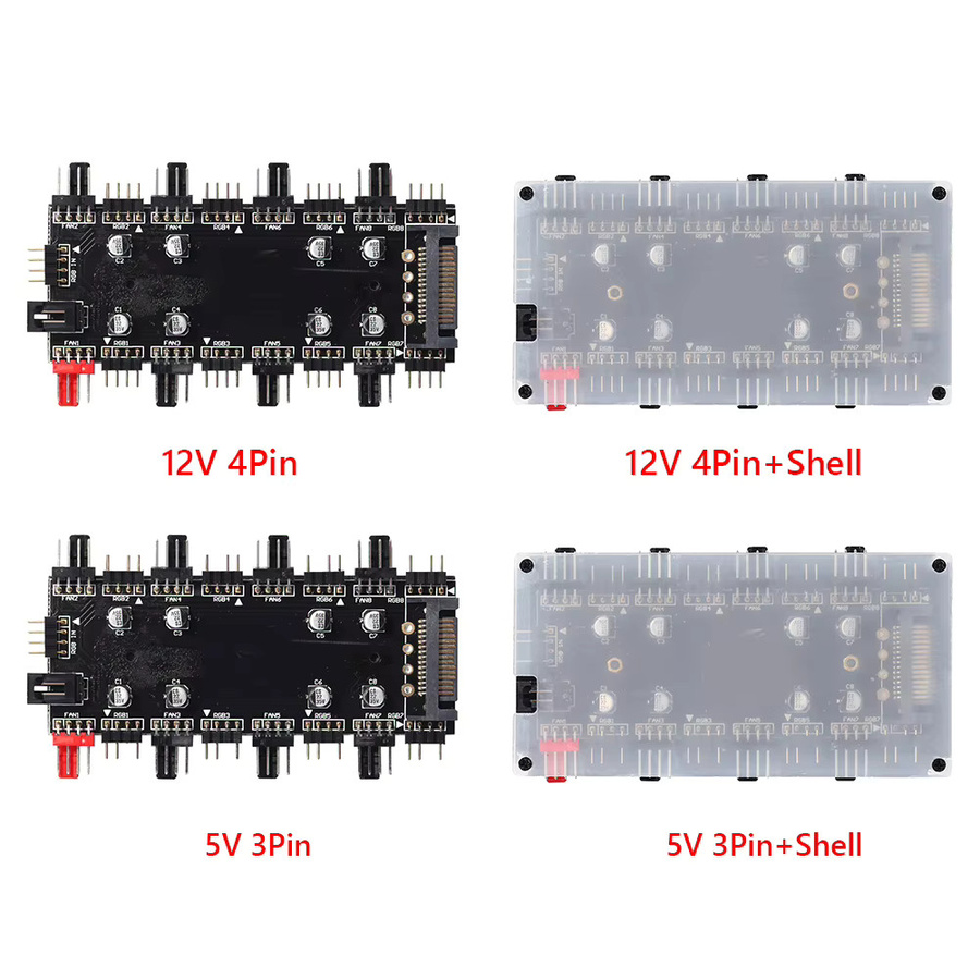 ALLOET Lüfter-Hub-Splitter mit Motherboard-Sync ARGB/RGB und PWM für 12V 4-Pin sowie 5V 3-Pin Gehäuselüfter, Schwarz - Bild 2