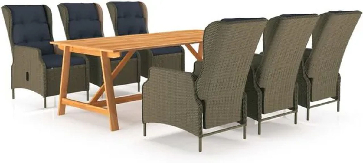 VIDAXL 7-teilige Garten-Essgruppe aus Massivholz und Rattan in Braun und Schwarz - Bild 1