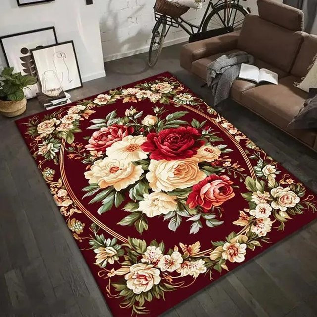 Lodestar Teppich Pfingstrose in Rot mit verziertem Goldrand, B/B: 40 x 60 cm - Bild 1