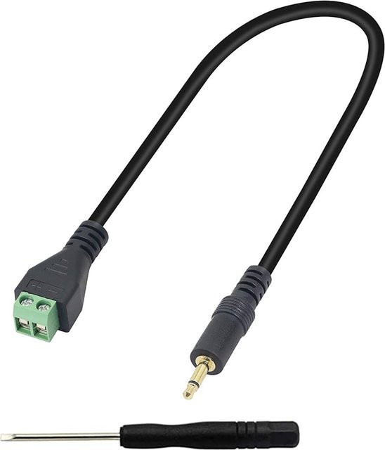 UpperFu Mono TS Stecker auf AV-Schraubterminal Adapterkabel, 3,5 mm Klinke auf Video Balun, vergoldet, Schwarz/Gold, Länge: 30,48 cm - Bild 1