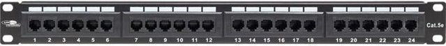 Lanview Patchpanel 1U Cat5e mit 24 RJ-45 Ports ungeschirmt Krone LPP110 Schwarz - Bild 1