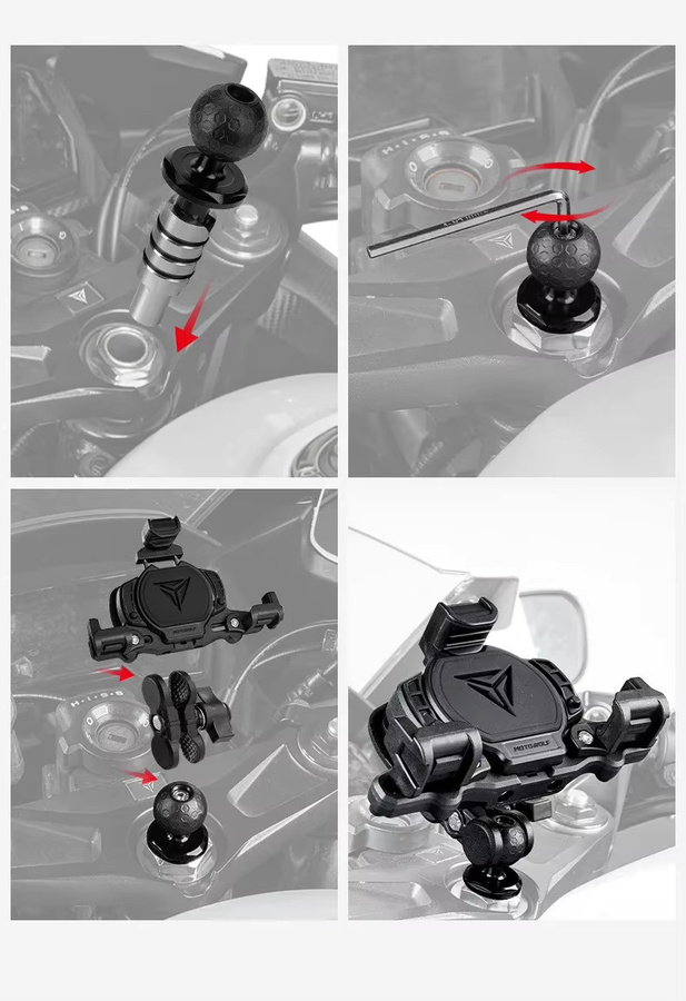 DVLTS Motorrad Handy und Sportkamera Halterung mit Kugelkopf aus Aluminiumlegierung in Schwarz - Bild 5