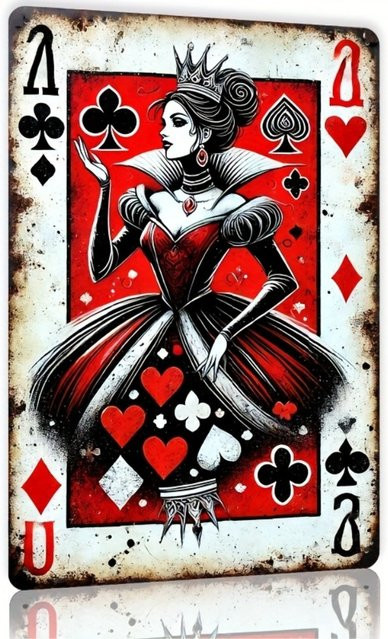 CIFBUY Blechschild Königin der Herzen Vintage Metall-Wandkunst mit Poker-Design, Breite: 20,3 cm, Höhe: 30,5 cm - Bild 1