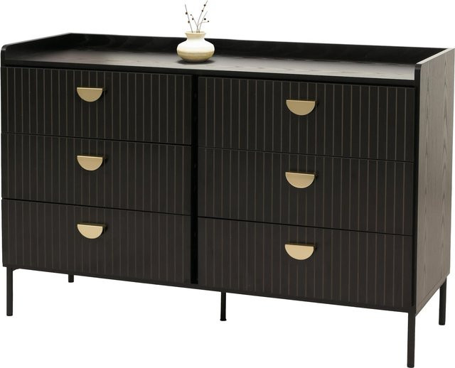 MCW Kommode O39 Highboard mit 6 Schubladen in Schwarz mit Lamellen-Design, B/T/H: 80 x 44 x 120 cm - Bild 1