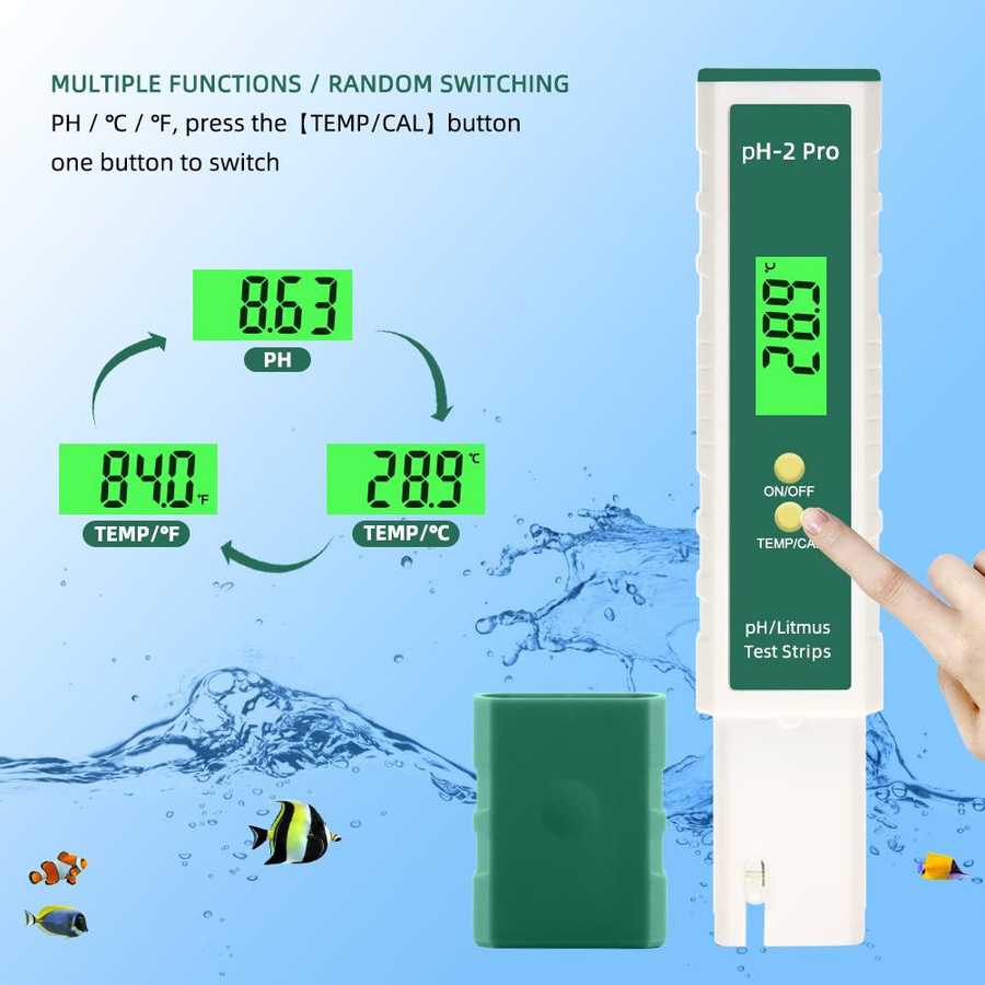 Kkmoon pH-2 Pro Digitales pH-Meter Wasserqualitätsstift mit 0,01 Genauigkeit, Messbereich -2,00 bis 16,00, Grün-Weiß - Bild 3