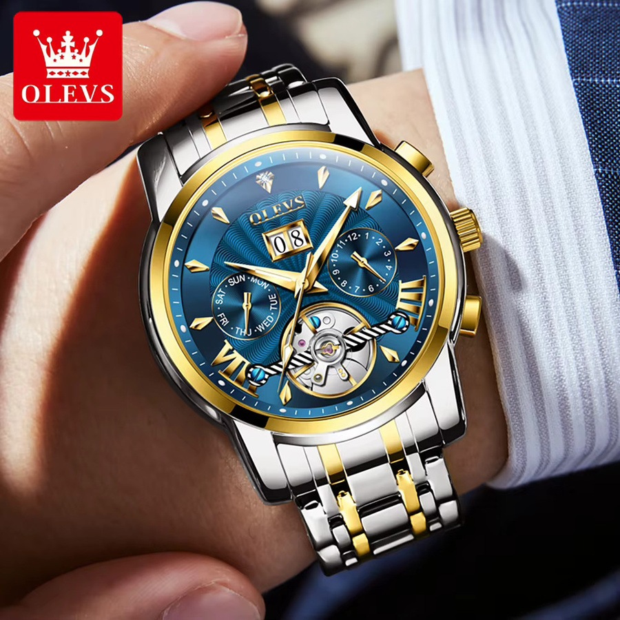 OLEVS Armbanduhr Automatik, Edelstahl, Schwarz, Herren - Bild 3